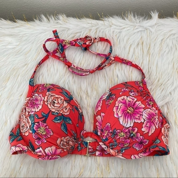 Shade & Shore Red Floral Push Up Shore Bikini Top - Picture 2 of 7